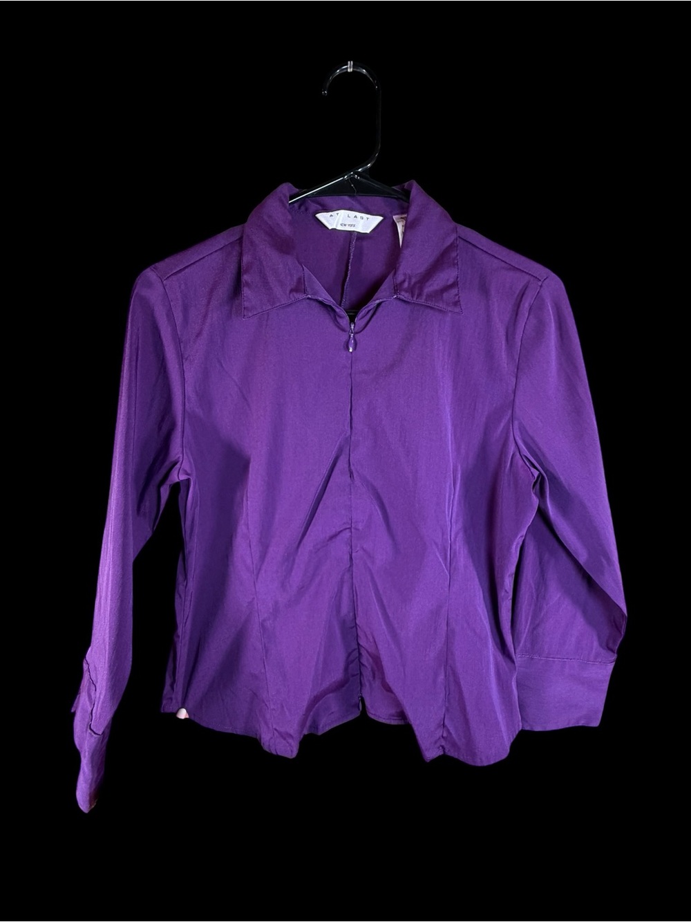 At Last Purple Zip-Front Juniors Blouse 1/4 Zip